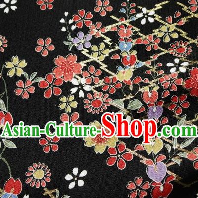 Asian Traditional Kimono Classical Primula Obconica Hance Pattern Black Brocade Tapestry Satin Fabric Japanese Kyoto Silk Material