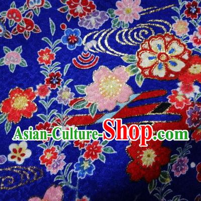 Asian Traditional Kimono Classical Primula Obconica Hance Pattern Royalblue Brocade Tapestry Satin Fabric Japanese Kyoto Silk Material