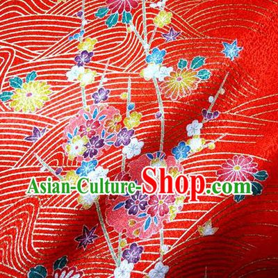 Asian Traditional Kimono Classical Sakura Pattern Damask Red Brocade Tapestry Satin Fabric Japanese Kyoto Silk Material