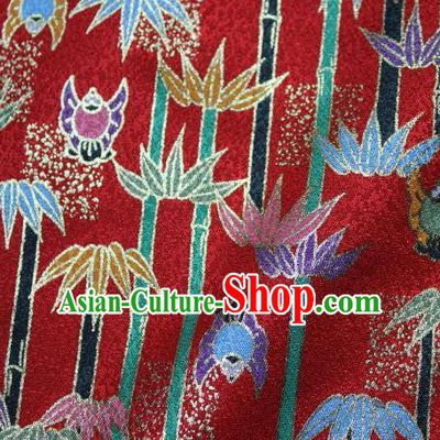 Asian Traditional Kimono Classical Bamboo Pattern Red Damask Brocade Tapestry Satin Fabric Japanese Kyoto Silk Material