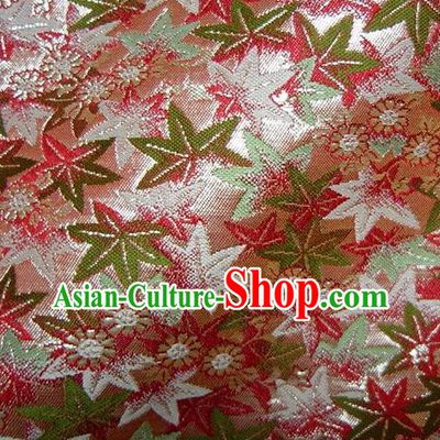 Asian Traditional Classical Maple Leaf Pattern Damask Pink Brocade Fabric Japanese Kimono Tapestry Satin Silk Material