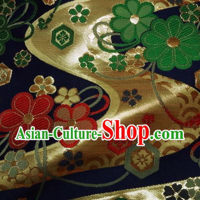 Asian Traditional Damask Classical Pattern Navy Brocade Fabric Japanese Kimono Tapestry Satin Silk Material