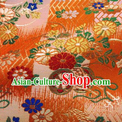 Asian Traditional Damask Classical Pattern Orange Brocade Fabric Japanese Kimono Tapestry Satin Silk Material
