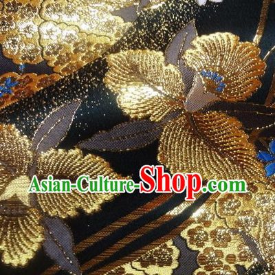 Asian Traditional Damask Classical Pattern Black Brocade Fabric Japanese Kimono Tapestry Satin Silk Material