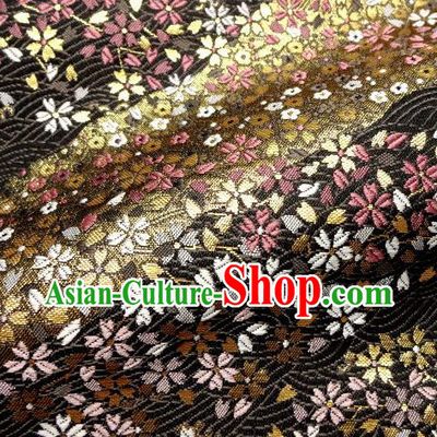 Asian Traditional Damask Classical Sakura Pattern Black Brocade Fabric Japanese Kimono Tapestry Satin Silk Material