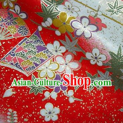 Asian Traditional Kimono Classical Pattern Red Damask Brocade Fabric Japanese Kyoto Tapestry Satin Silk Material
