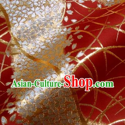 Asian Traditional Baldachin Classical Sakura Pattern Red Brocade Fabric Japanese Kimono Tapestry Satin Silk Material