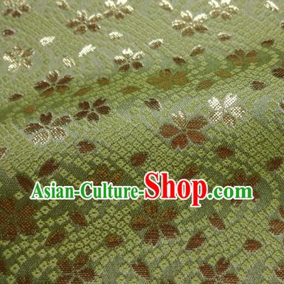 Asian Traditional Baldachin Classical Sakura Pattern Green Brocade Fabric Japanese Kimono Tapestry Satin Silk Material