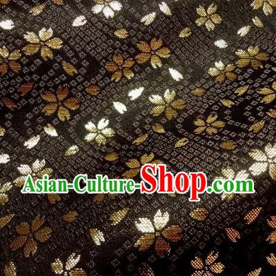 Asian Traditional Baldachin Classical Sakura Pattern Black Brocade Fabric Japanese Kimono Tapestry Satin Silk Material