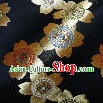 Asian Traditional Baldachin Classical Big Sakura Pattern Black Brocade Fabric Japanese Kimono Tapestry Satin Silk Material