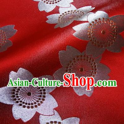 Asian Traditional Baldachin Classical Big Sakura Pattern Red Brocade Fabric Japanese Kimono Tapestry Satin Silk Material