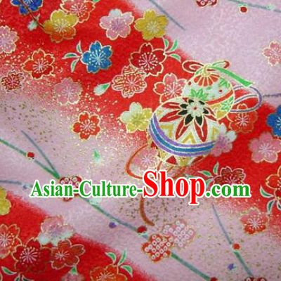 Asian Traditional Kimono Classical Sakura Ball Pattern Pink Damask Brocade Fabric Japanese Kyoto Tapestry Satin Silk Material
