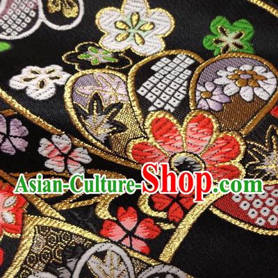 Asian Traditional Baldachin Classical Sakura Maple Pattern Black Brocade Fabric Japanese Kimono Tapestry Satin Silk Material