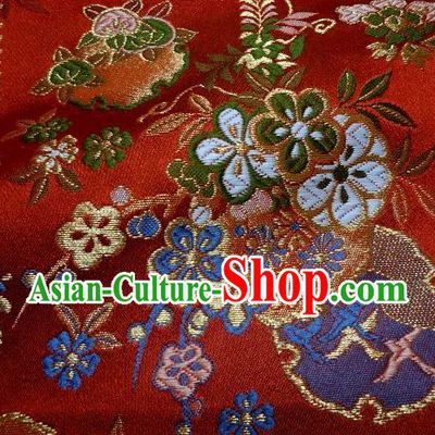 Asian Traditional Red Baldachin Classical Sakura Pattern Brocade Fabric Japanese Kimono Tapestry Satin Silk Material