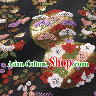Asian Traditional Baldachin Classical Plum Blossom Pattern Black Brocade Fabric Japanese Kimono Tapestry Satin Silk Material