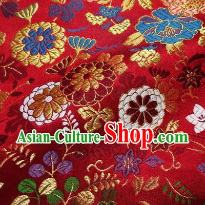 Asian Traditional Classical Flowers Pattern Damask Red Brocade Fabric Japanese Kimono Tapestry Satin Silk Material