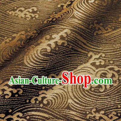 Asian Traditional Kimono Classical Waves Pattern Brown Damask Brocade Fabric Japanese Kyoto Tapestry Satin Silk Material