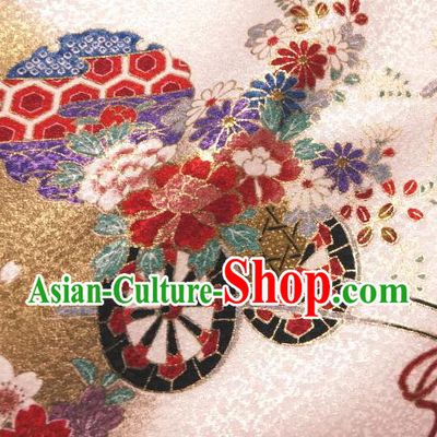 Asian Traditional Kimono Classical Flowers Gharry Pattern Pink Brocade Tapestry Satin Fabric Japanese Kyoto Silk Material