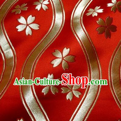 Asian Traditional Kyoto Kimono Classical Sakura Pattern Red Damask Brocade Fabric Japanese Tapestry Satin Silk Material