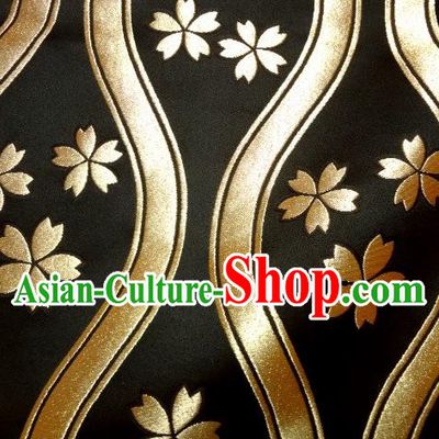 Asian Traditional Kyoto Kimono Classical Sakura Pattern Black Damask Brocade Fabric Japanese Tapestry Satin Silk Material