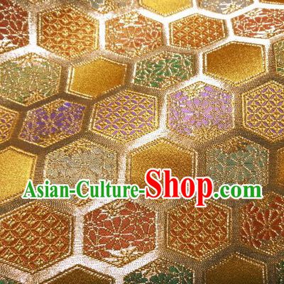 Asian Traditional Kyoto Kimono Classical Tortoise Shell Pattern Golden Damask Brocade Fabric Japanese Tapestry Satin Silk Material
