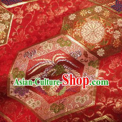 Asian Traditional Kyoto Kimono Red Brocade Classical Phoenix Pattern Damask Fabric Japanese Tapestry Satin Silk Material