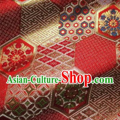 Asian Traditional Kyoto Kimono Red Brocade Classical Pattern Damask Fabric Japanese Tapestry Satin Silk Material