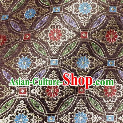 Asian Traditional Kyoto Kimono Brown Brocade Classical Qibao Flowers Pattern Damask Fabric Japanese Tapestry Satin Silk Material