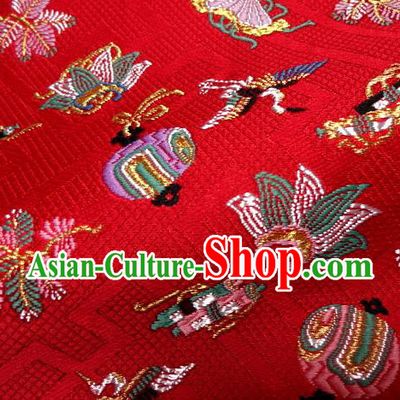 Asian Traditional Kyoto Kimono Brocade Classical Pattern Red Damask Fabric Japanese Tapestry Satin Silk Material