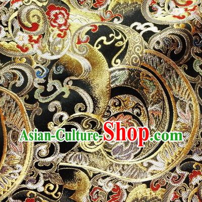 Asian Traditional Black Brocade Japanese Kimono Classical Pattern Damask Fabric Tapestry Satin Silk Material