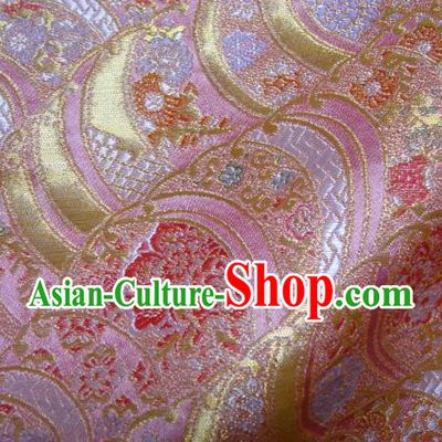 Asian Traditional Pink Damask Brocade Fabric Japanese Kimono Classical Wave Pattern Tapestry Satin Silk Material