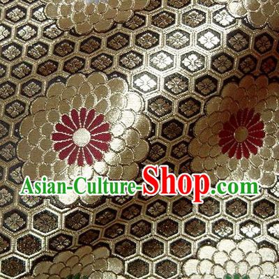 Asian Traditional Classical Chrysanthemum Pattern Black Damask Brocade Fabric Japanese Kimono Tapestry Satin Silk Material