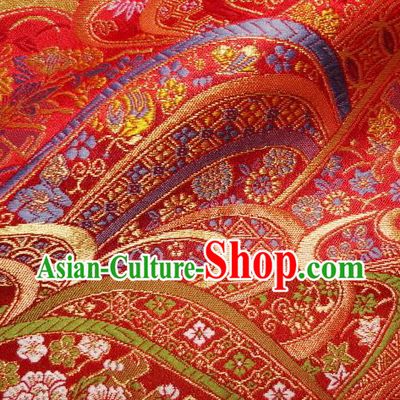 Asian Traditional Classical Peony Flowers Pattern Red Damask Brocade Fabric Japanese Kimono Tapestry Satin Silk Material