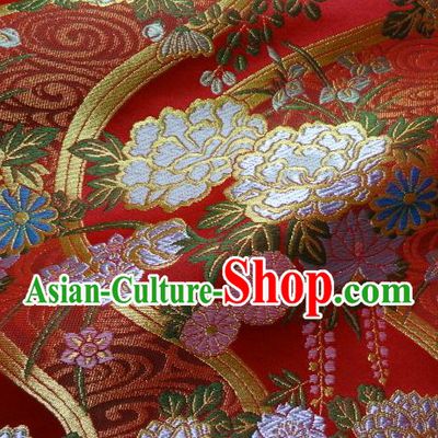Asian Traditional Classical Flowers Pattern Red Damask Brocade Fabric Japanese Kimono Tapestry Satin Silk Material