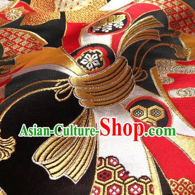 Asian Traditional Baldachin Classical Knot Pattern Black Brocade Fabric Japanese Kimono Tapestry Satin Silk Material
