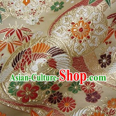 Asian Traditional Baldachin Classical Round Phoenix Pattern Light Golden Brocade Fabric Japanese Kimono Tapestry Satin Silk Material