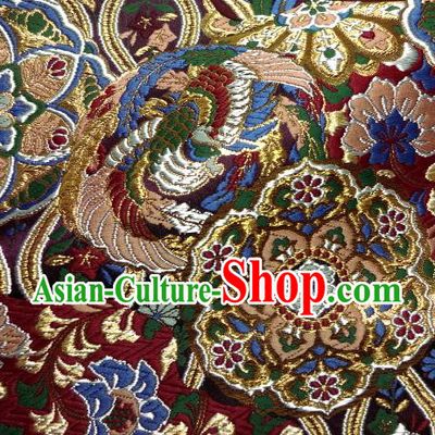 Asian Traditional Baldachin Classical Phoenix Pattern Black Brocade Fabric Japanese Kimono Tapestry Satin Silk Material