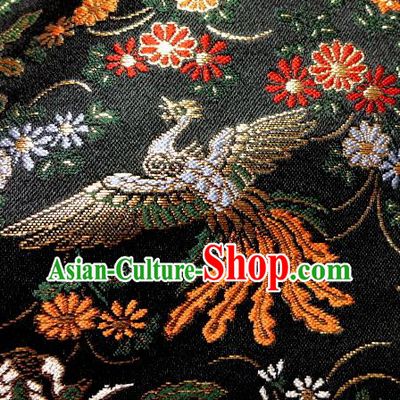 Asian Japanese Traditional Classical Phoenix Daisy Pattern Black Brocade Baldachin Fabric Kimono Tapestry Satin Silk Material