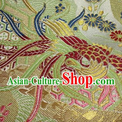 Asian Japanese Traditional Brocade Classical Colorful Phoenix Pattern Green Baldachin Fabric Kimono Tapestry Satin Silk Material