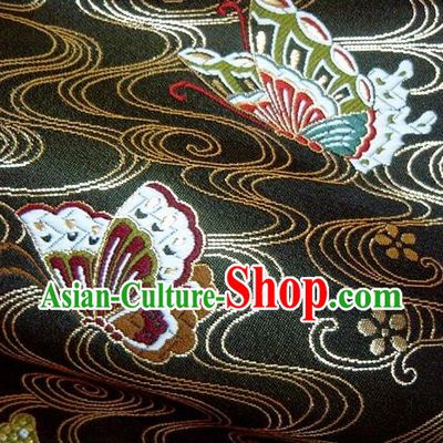 Asian Japanese Traditional Brocade Classical Butterfly Pattern Black Baldachin Fabric Kimono Tapestry Satin Silk Material