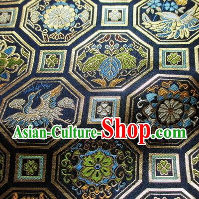 Asian Japanese Traditional Brocade Classical Birds Pattern Navy Baldachin Fabric Kimono Tapestry Satin Silk Material