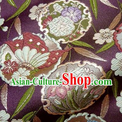 Asian Japanese Traditional Brocade Classical Bamboo Leaf Pattern Purple Baldachin Fabric Kimono Tapestry Satin Silk Material