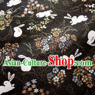 Asian Japanese Traditional Brocade Classical Rabbit Pattern Black Baldachin Fabric Kimono Tapestry Satin Silk Material