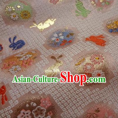 Asian Japanese Traditional Brocade Classical Rabbit Pattern Pink Baldachin Fabric Kimono Tapestry Satin Silk Material