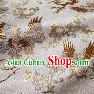 Asian Traditional Japanese Kimono Classical Eagle Pattern White Tapestry Satin Brocade Fabric Baldachin Silk Material