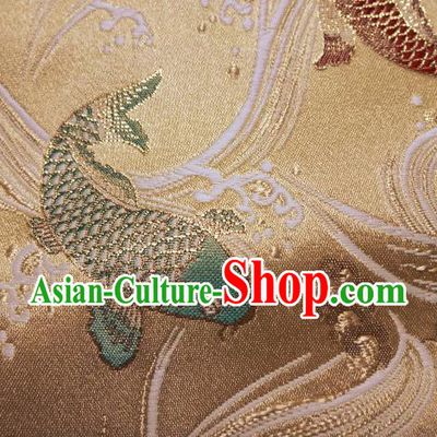 Asian Traditional Japanese Kimono Classical Fishes Pattern Golden Tapestry Satin Brocade Fabric Baldachin Silk Material