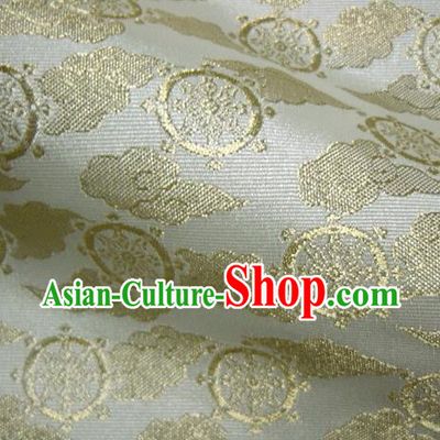 Asian Traditional Japanese Kimono Classical Wheels Pattern White Brocade Tapestry Satin Fabric Baldachin Silk Material