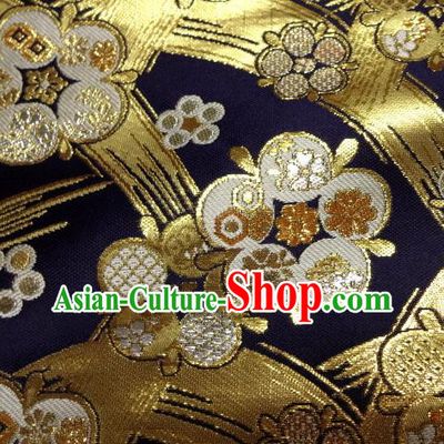 Asian Traditional Japanese Kimono Classical Pattern Navy Brocade Tapestry Satin Fabric Baldachin Silk Material