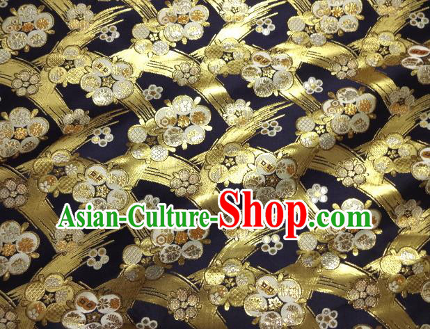Asian Traditional Japanese Kimono Classical Pattern Navy Brocade Tapestry Satin Fabric Baldachin Silk Material Asian Traditional Japanese Kimono Classical Pattern Navy Brocade Tapestry Satin Fabric Baldachin Silk Material