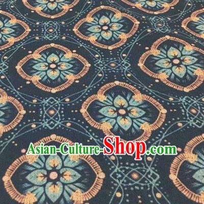 Asian Traditional Navy Watered Gauze Fabric Classical Pattern Brocade Satin Silk Material